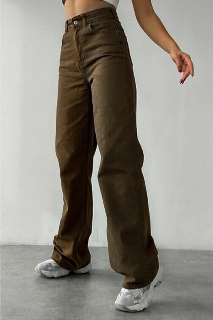 Brown Lycra Super High Waist Loose Jeans Palazzo Trousers. (SUPER HIGH) Wide Leg