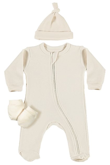 Pure 3 Piece Baby Long Sleeve Cotton Jumpsuit with Booties Newborn Mini Hospital Discharge Gift Set Cotton