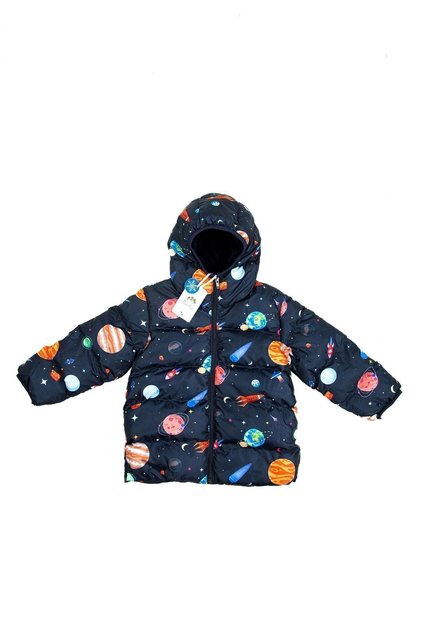 Girl's Fleece Hooded Planet Star Patterned Winter Puffer Jacket & Coat & Parka