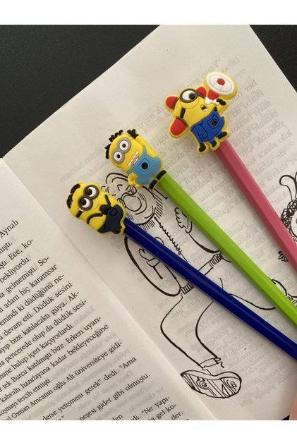 Minion Figürlü Sevimli Kalem Süsü 3'lü Set