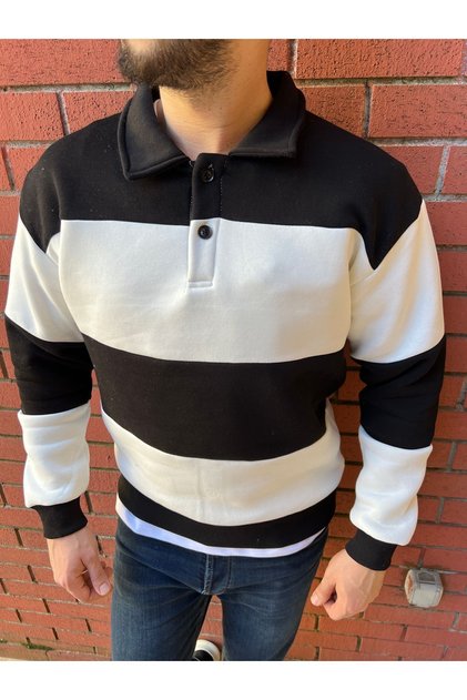 NEW SEASON THREE THREAD CHARDED POLO COLLAR BUTTONED SWEAT