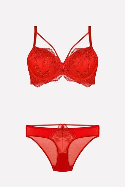 Women's Red Underwire Padded Bra Set