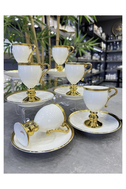 Luxury Porcelain Prune Gold Set of 6 Cups White