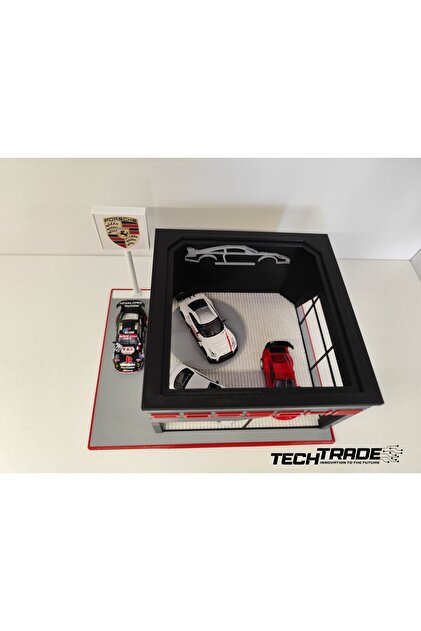 Tech Trade Porsche Diecast Showroom Garaj Diorama 1:64 Ölçek