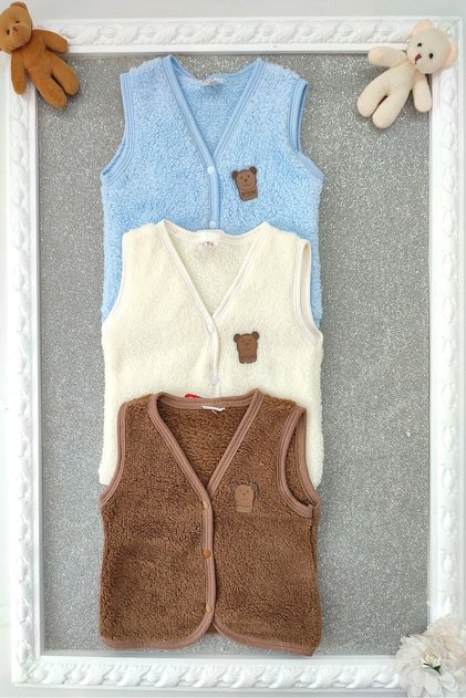 Baby Boy Honey Star Welsoft 3-Piece Baby Plush Vest with Snap Fasteners on the Front and Teddy Bear Emblem
