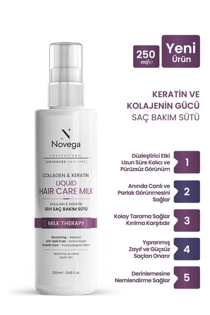 Keratin Collagen Saç Sütü -Düzleştirici & Nemlendirici Etki, Parlak ve Elektriklenmeyen Saçlar 250ML