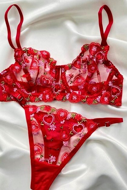 Women's Bra Suit New Year Merry Christmas Sweetheart Special Red Heart Underwire