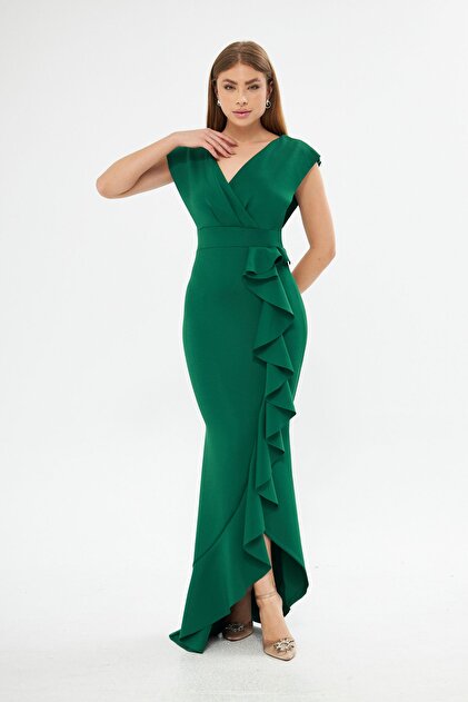 Secret Passion Lingerie New Season Flexible Green Scuba Fabric Flounce Detail Evening Dress and Graduation Dress 729 582443- Trendyol Secret Passion Lingerie New Season Flexible Green Scuba Fabric Flounce Detail Evening Dress and Graduation Dress 729 582443- Trendyol