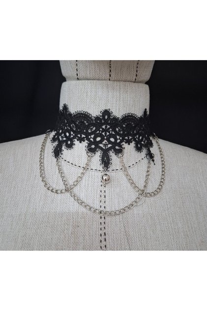 Lilian Chain Pearl Lace Neck Collar Silver