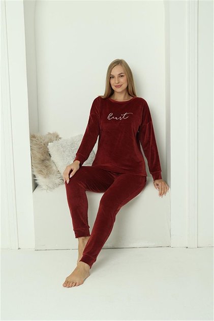 Women's Velvet Claret Red Pajama Set 20624