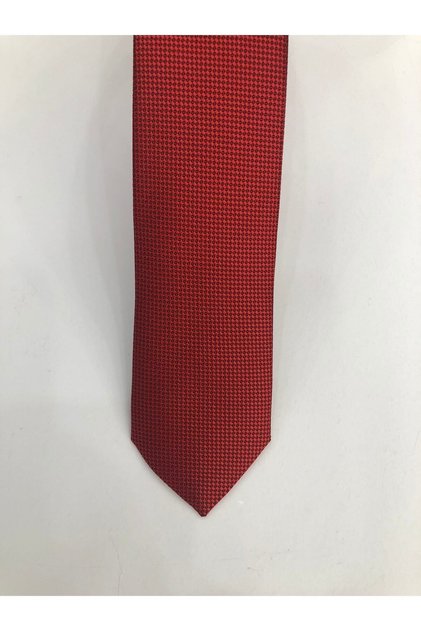 31 Red / Slim Tie with Woven Fabric Handkerchief
