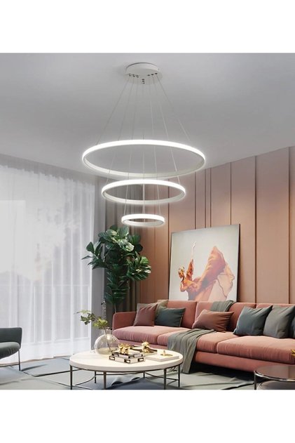 Üçlü Halka Led Avizebeyaz Kasa Beyaz Işık Salon,oturma Odası