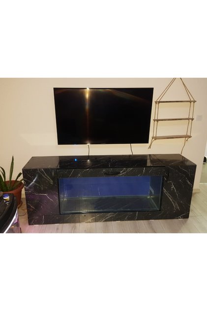 Akvaryum TV ünitesi Parlak Bendir Granit desen 198x44x70 Cm