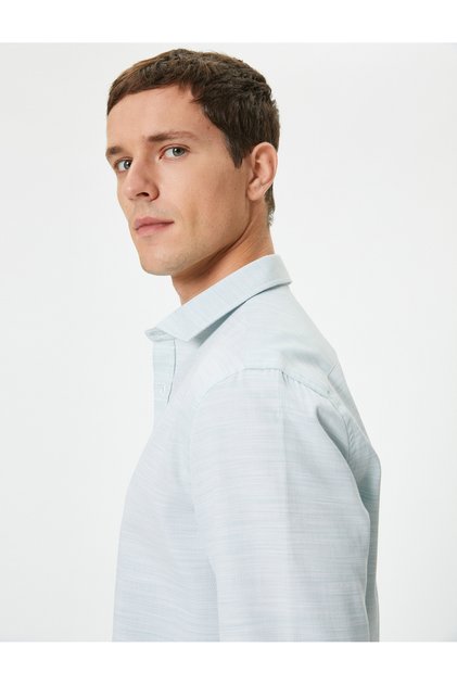 Slim Fit Shirt Classic Collar Long Sleeve Button Cotton