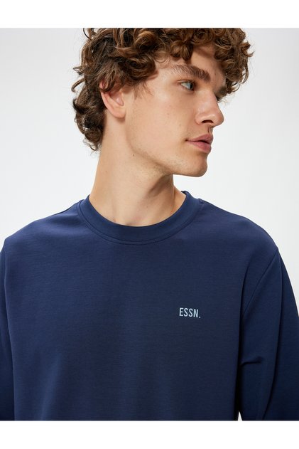 Crew Neck Sweatshirt Minimal Printed Basic Interlock Fabric Cotton Blend