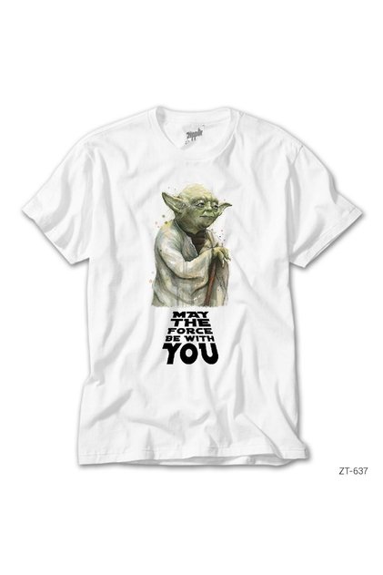 Μπλουζάκι Star Wars Yoda Μήνυμα ευτυχίας σε σένα Λευκό μπλουζάκι