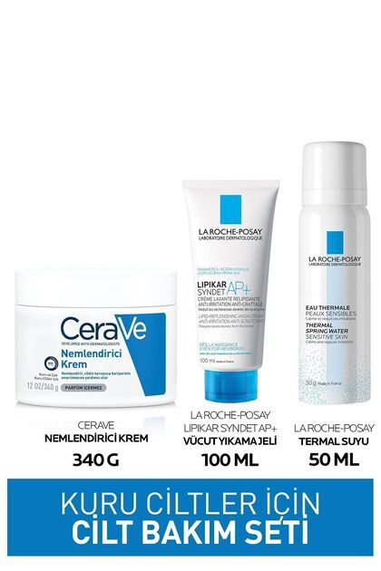 Skin Care Set: Cerave Moisturizing Cream 340Gr&La Roche-Posay Lipikar Syndet 100Ml&Thermal Water 50ml
