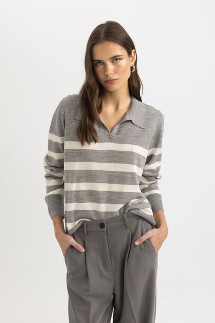 Regular Fit Polo Neck Striped Knitwear Sweater A1249Ax24Wn