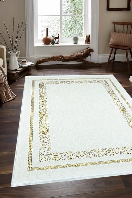 Hare Krem Modern Oturma Odası Ve Salon Halısı (5089)