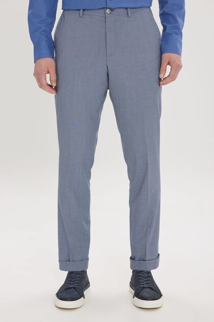 Dark Blue Men's Trousers - Comfort Fit, Side Pocket, Patterned and Elastic Waist