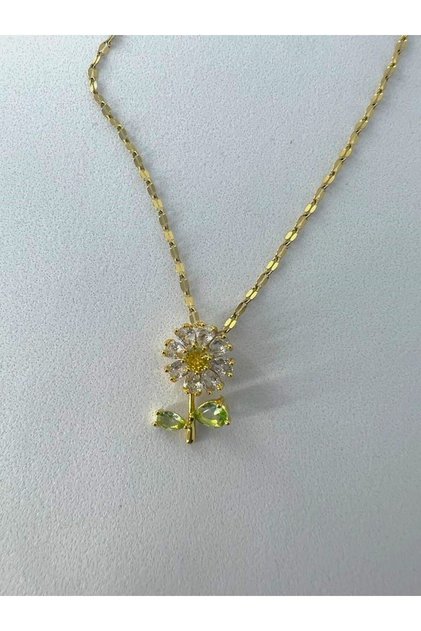 Kararmaz çelik papatya gold kolye