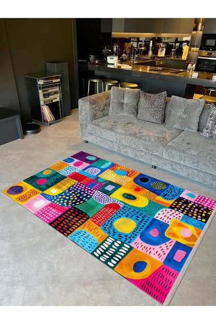 Paris Collection Multicolored Shapes Patterned Modern Decorative Carpet Paris30
