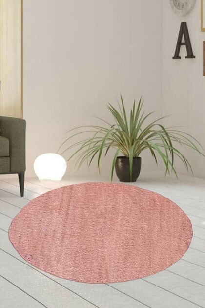 Single Round Post Plush Bath Mat Rust Gel Anti-Slip Base Powder 100x100