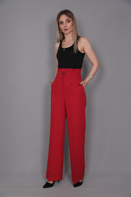 Duble Paça Yüksek Bel Pantolon-Kırmızı - 5029100