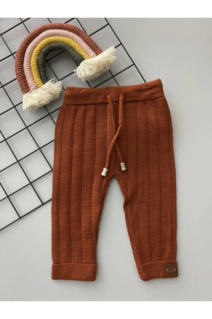 Brick Color Laced Unisex Baby Knitwear Tights Trousers