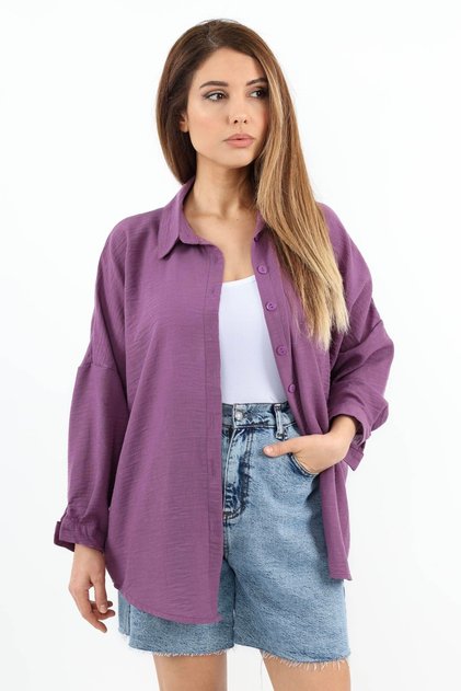 Women's Linen Comfy Long Purple Shirt
