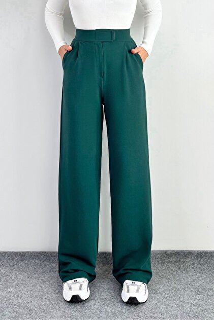 Line Women's Stretch Fabric Hook-and-Loop Closure Emerald Green Palazzo Pants
