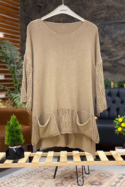 Mercerized Blouse with Openwork Pockets, Sleeves and Skirts