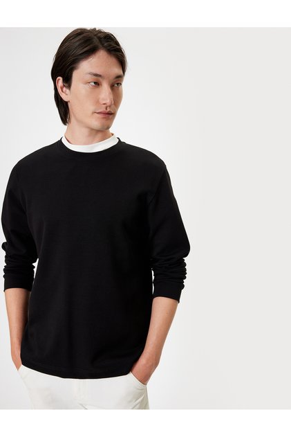 Crew Neck Sweatshirt Basic Long Sleeve Cotton Interlock Fabric
