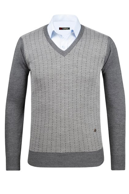 Men's V-Neck Knitwear Gray Sweater Patterned Steel Knit Classic Fit - 5007D