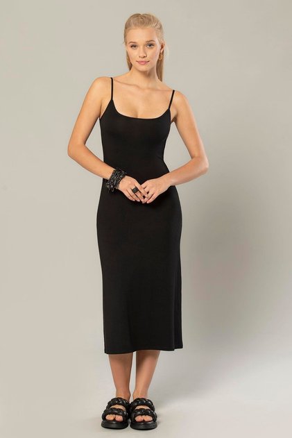 Black Women's Viscose Strap Long Dress 231