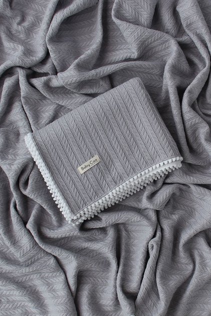 Knitted Pattern Baby Pique Organic Cotton Baby Blanket Soft Gray 100x120 Cm
