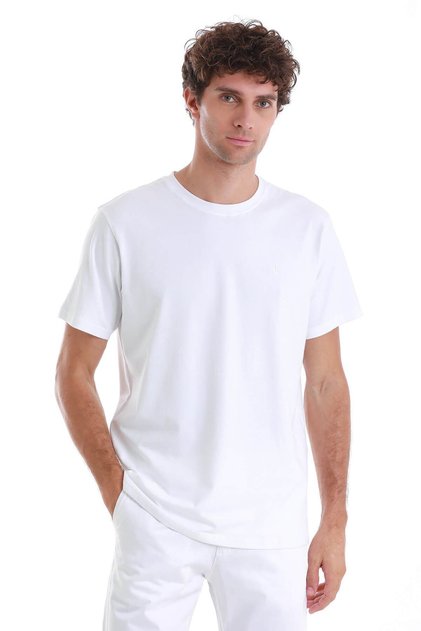 White Regular Fit Plain Cotton Crew Neck Knitwear T-Shirt