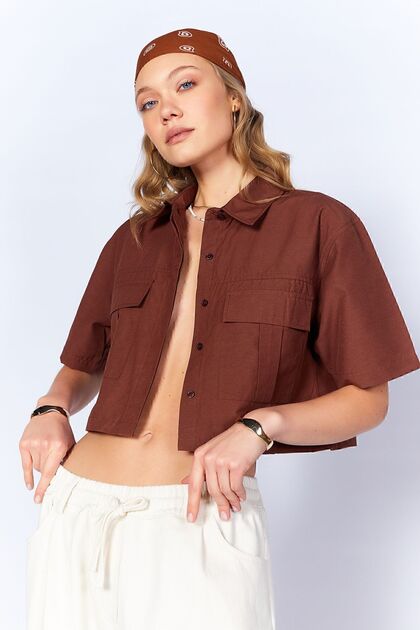 Brown Women's Crop Shirt |   Mks164358-01