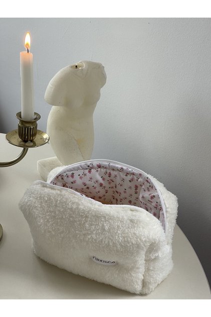 White Plush Makeup Bag
