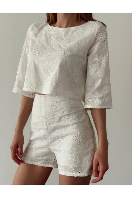 Women's Di̇ore Brodeled White Shorts Set