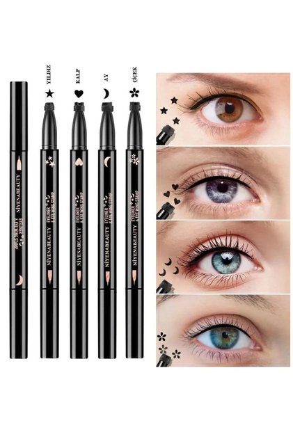 4lü Çift Taraflı Yıldız-kalp-ay-çiçek Desenli Kalem Eyeliner Ekonomik Set