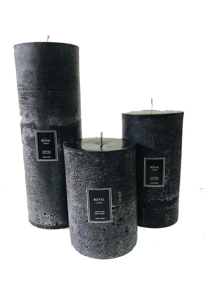 Silindir Mum Siyah Rustik 3 Lü Büyük Set - Çap 10 Cm Boylar 15-20-25 Cm