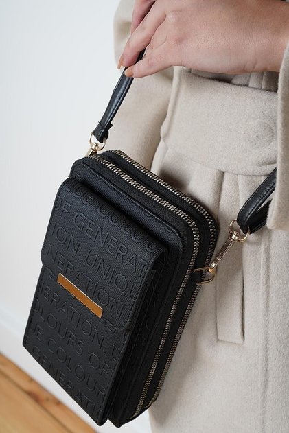 Wiennabags Black Women's Cross Strap Wallet Bag with Phone Compartment Mopcpur01