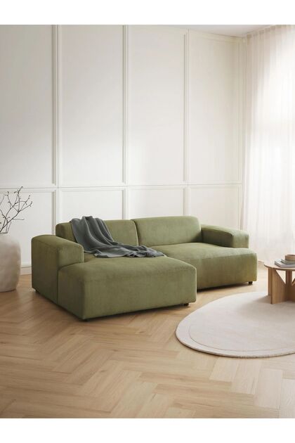Molly Mini 2 Modül Kanepe Köşe Koltuk, Sol Köşe, Fitilli Yağ Yeşili 210x145 cm