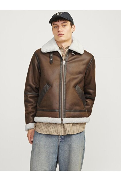 Jack & Jones Jorcole Aviator Jacket Erkek Kürklü Deri Ceket