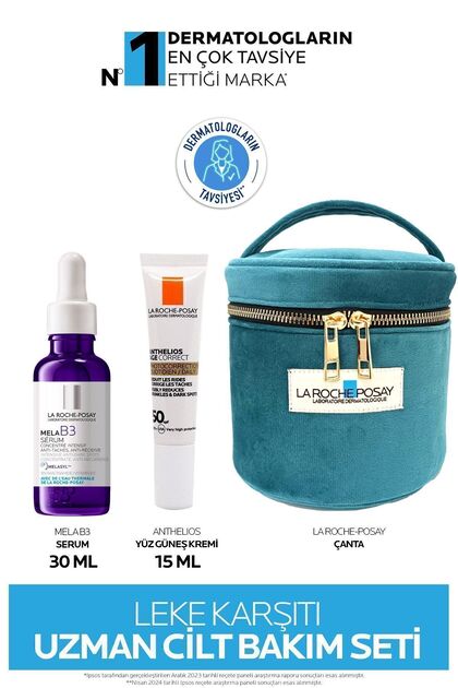 Leke Karşıtı Uzman Cilt Bakım Seti: Mela B3 Leke Serumu 30ML&Age Correct Güneş Kremi 15ML&Çanta