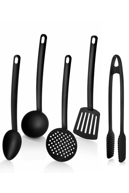 5-Piece Luxury Fireproof Non-Stick Teflon Coated Serving Set Ladle Colander Spatula Spoon Plastic Serving Set