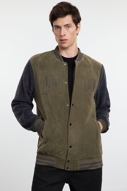 Haki Slim Fit Renk Blok Detaylı Polar Kışlık Ceket Mont TMNAW25MO00047