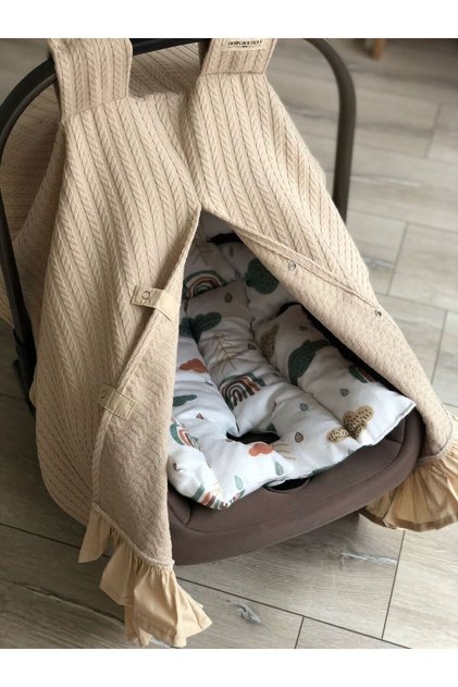Beige Knitted Pique Beige Frilly Stroller Cover