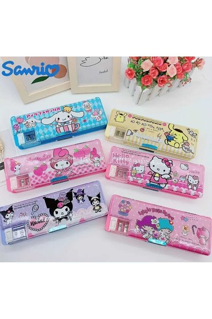 Sanrio Kawaii Kuromi Cinnamorol My Melody Pencil Case Double Flap Pen Shaver Pen Holder Gift